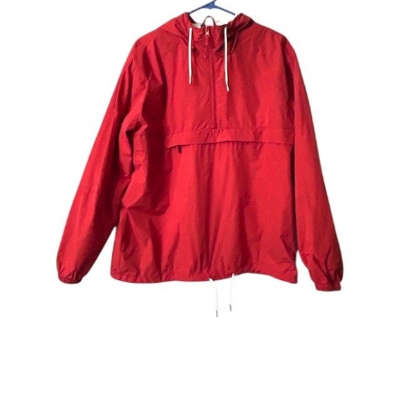 H&M Divided M Red Anorak Jacket Pullover Half Zip Windbreaker Sporty Streetwear - Picture 1 of 12